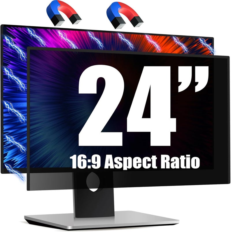 JEEETINTX Magnetic Invisible Hidden Design Computer Privacy Screen Filter 24 Inch for Frameless Monitor 16:9 Aspect Ratio, Removable Anti Glare Blue Light Protector, Double Sided Reversible Eye Care 24in Film - Image 1